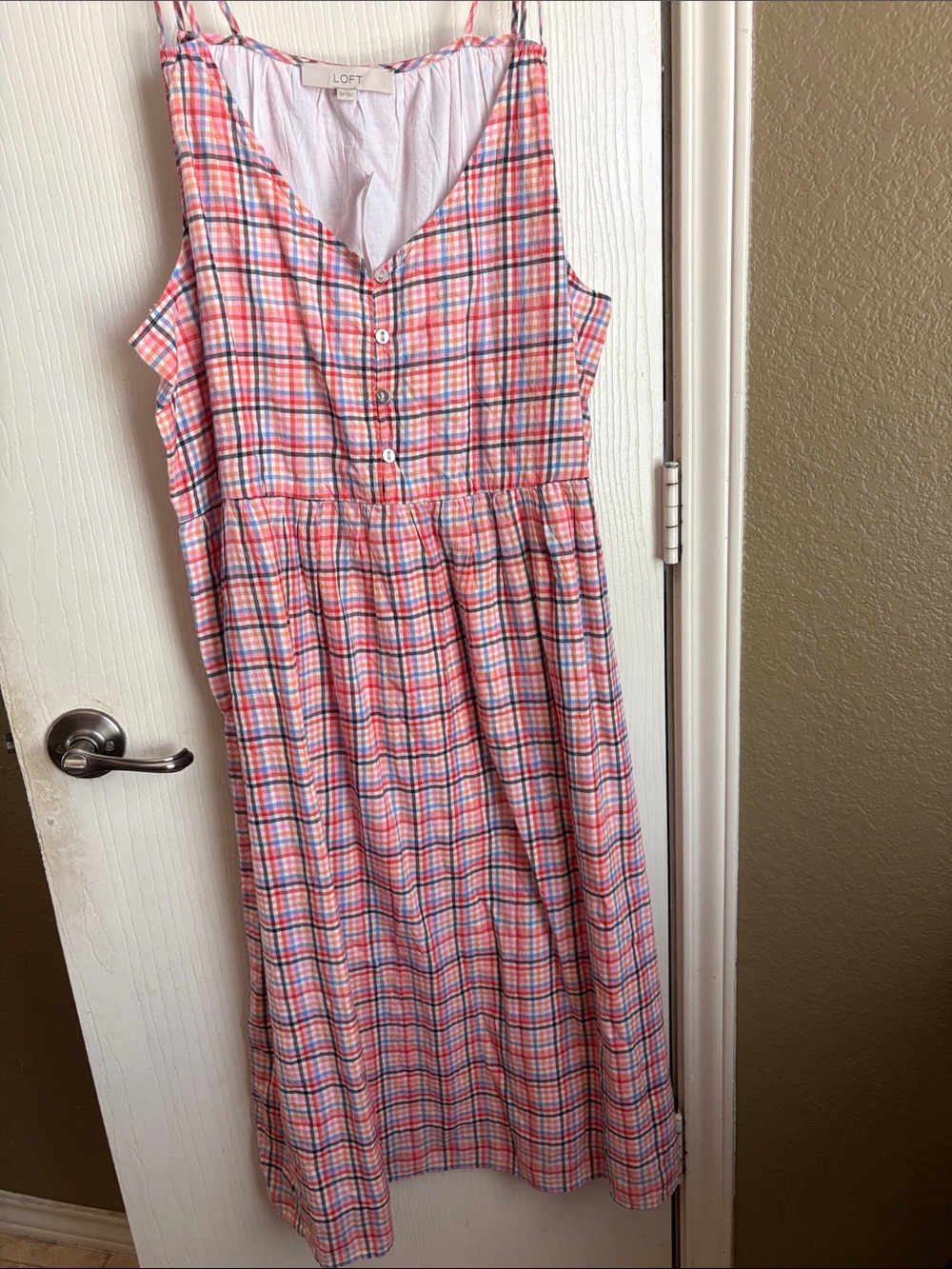 LOFT Pink Multi-Plaid Sleeveless Maxi Dress